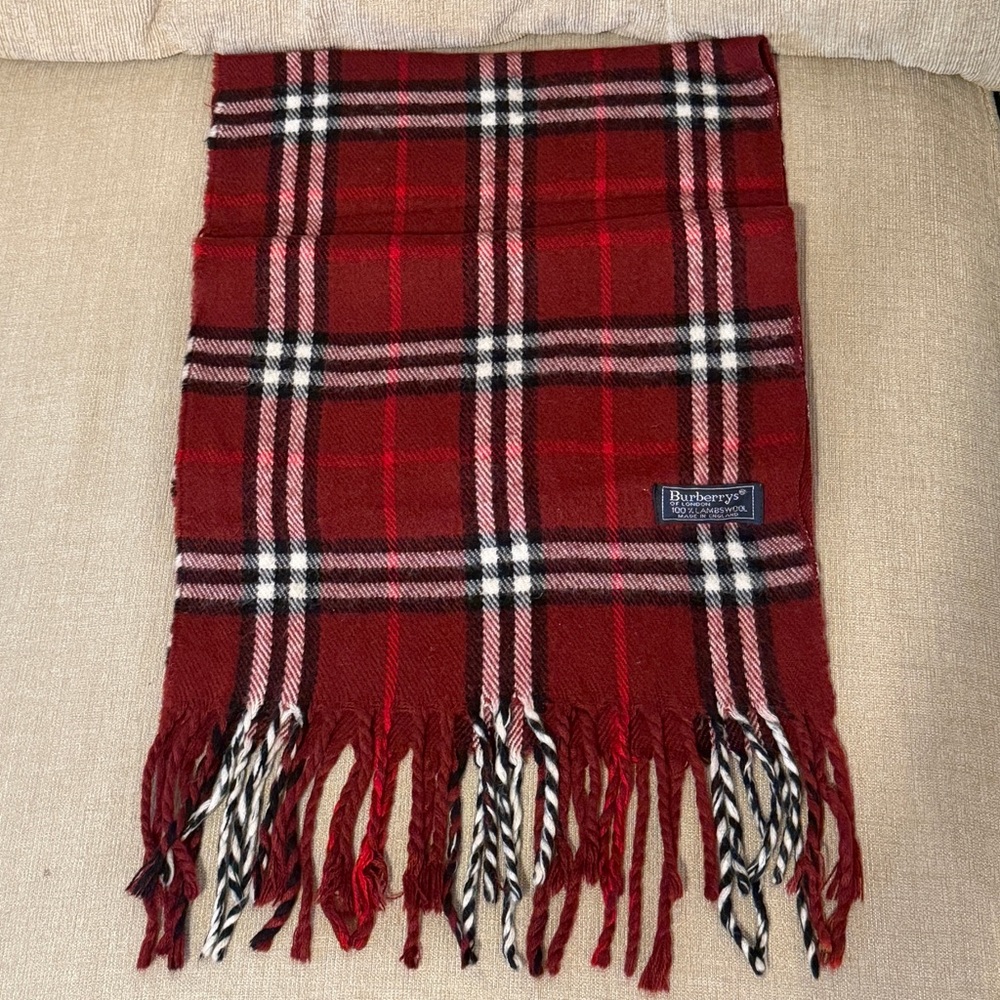 Burberry Red and Black Wool Scarf